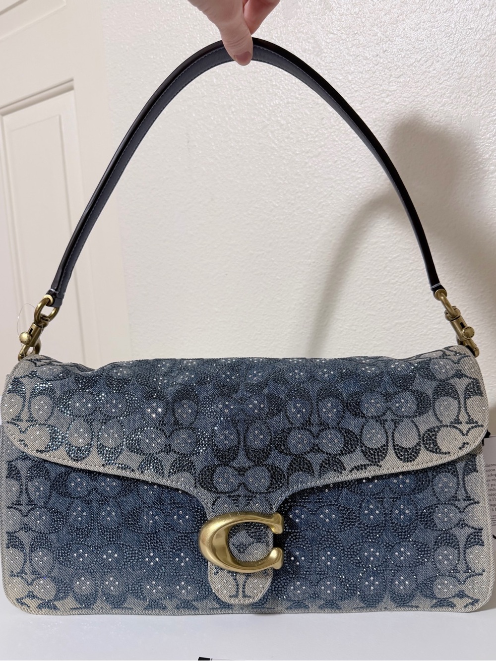 Coach Loved Denim Tabby 36 Large Crystal Signature C Shoulder Bag in Blue